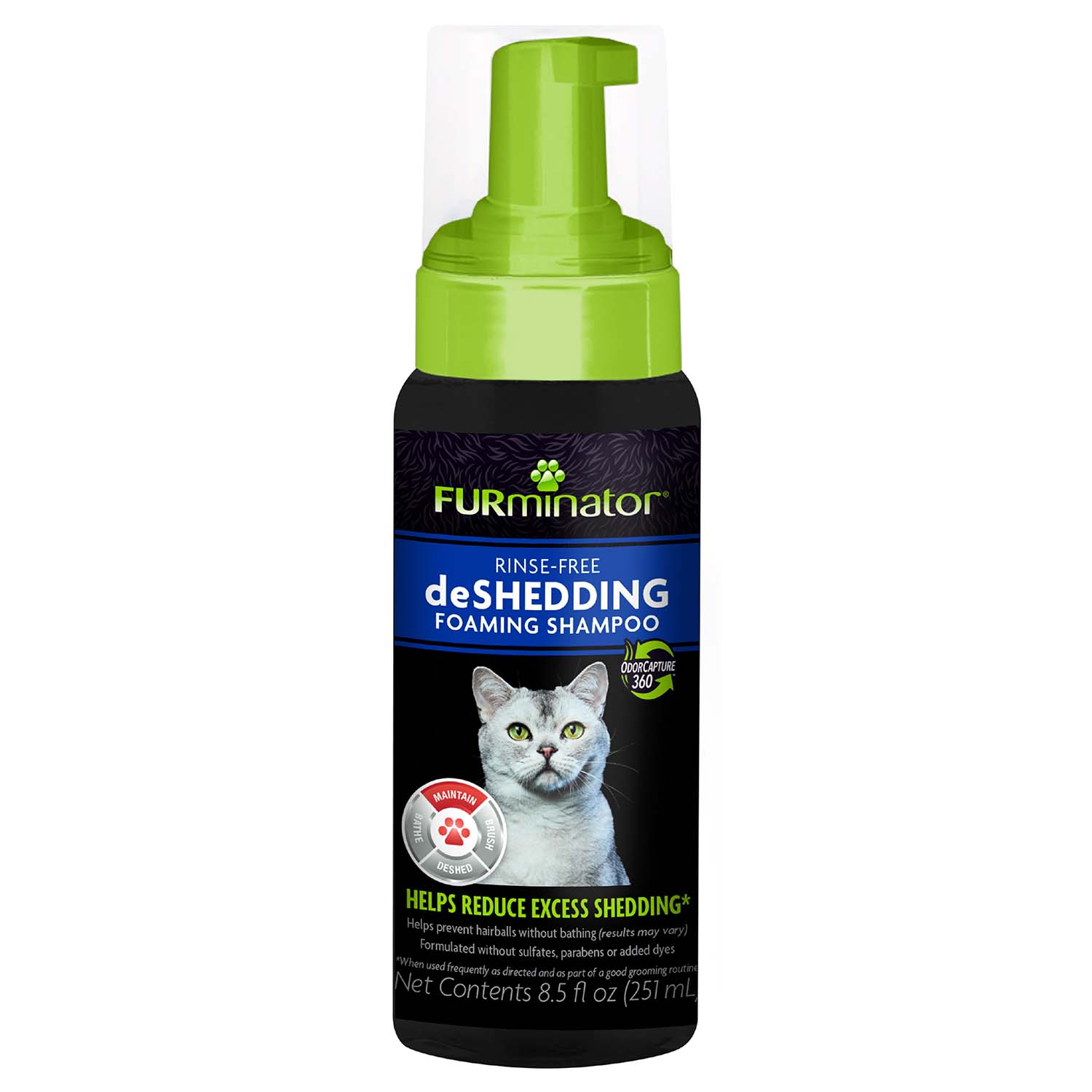 FURminator Rinse Free deShedding Foaming Shampoo For Cats 8.5 Fluid Ounces Helps Reduce Excess Shedding And Refreshes Between Baths FURminator